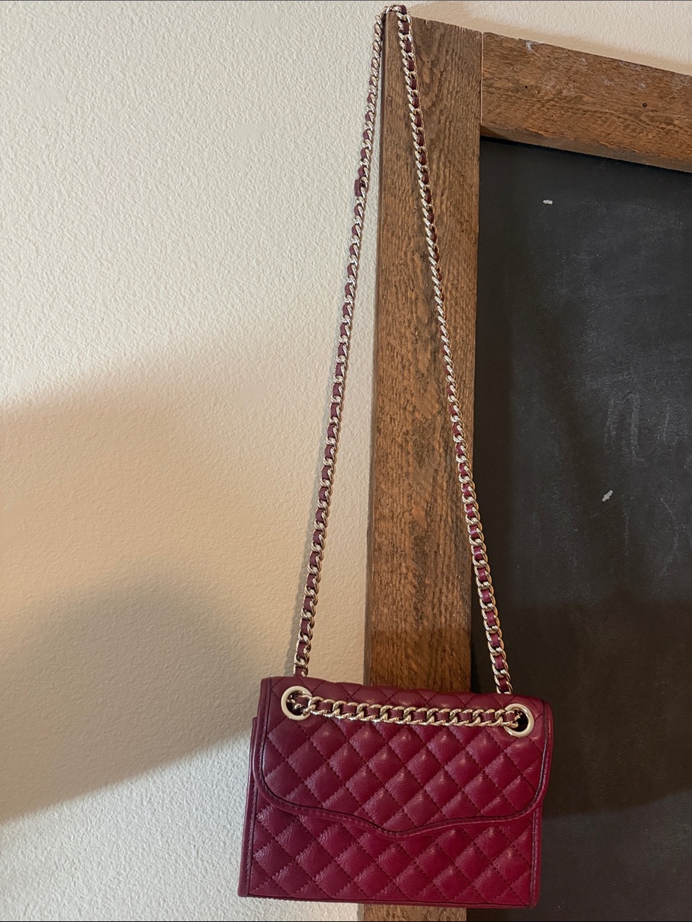 Rebecca Minkoff Quilted Burgundy Crossbody with Gold Chain